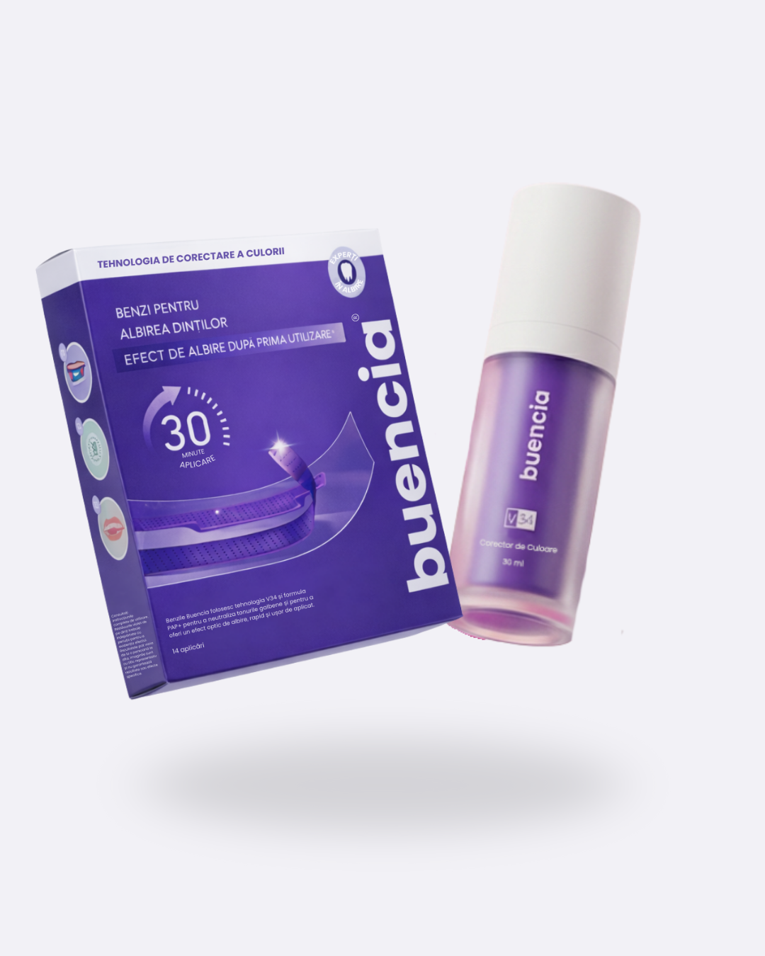 Kit complet de albire: Corector Buencia V34 + Benzi V34 Buencia